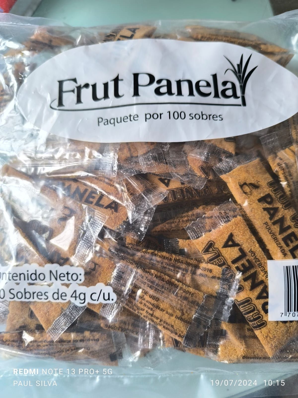 100 Sobres x 4g Panela Pulverizada Natural Frut Panela